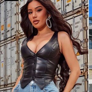 Fashion Nova High Mileage Black Faux Leather Vest
